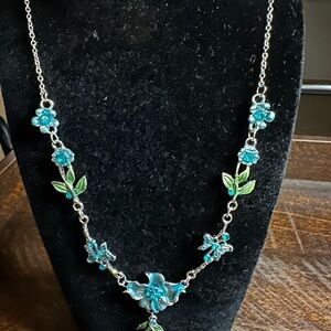 Floral Blue and Green Necklace and Earrings Set